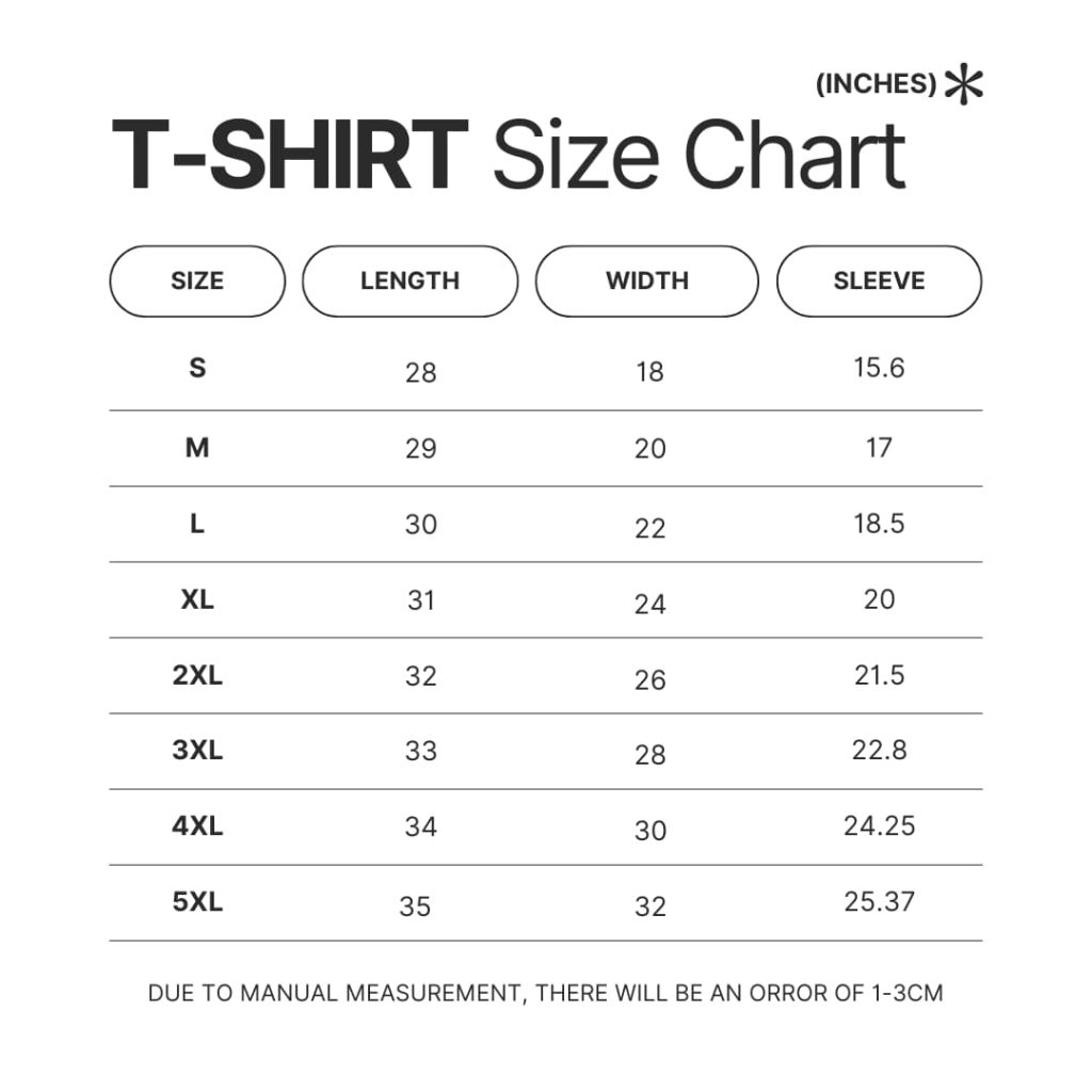 T shirt Size Chart - Amphibia Store